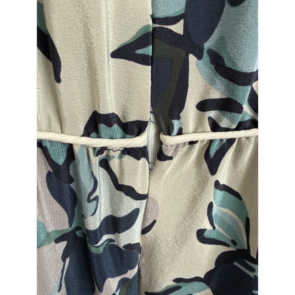 100% Silk Floral Dress Blue Cream Romantic Tiered Size L - Picture 8 of 8